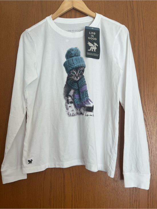 Life Is Good Tops - Life is Good Winter Cat Hat Crusher Longsleeve Tee